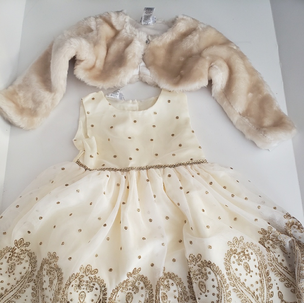 Beautiful Holiday Cream & Gold Girls Dress